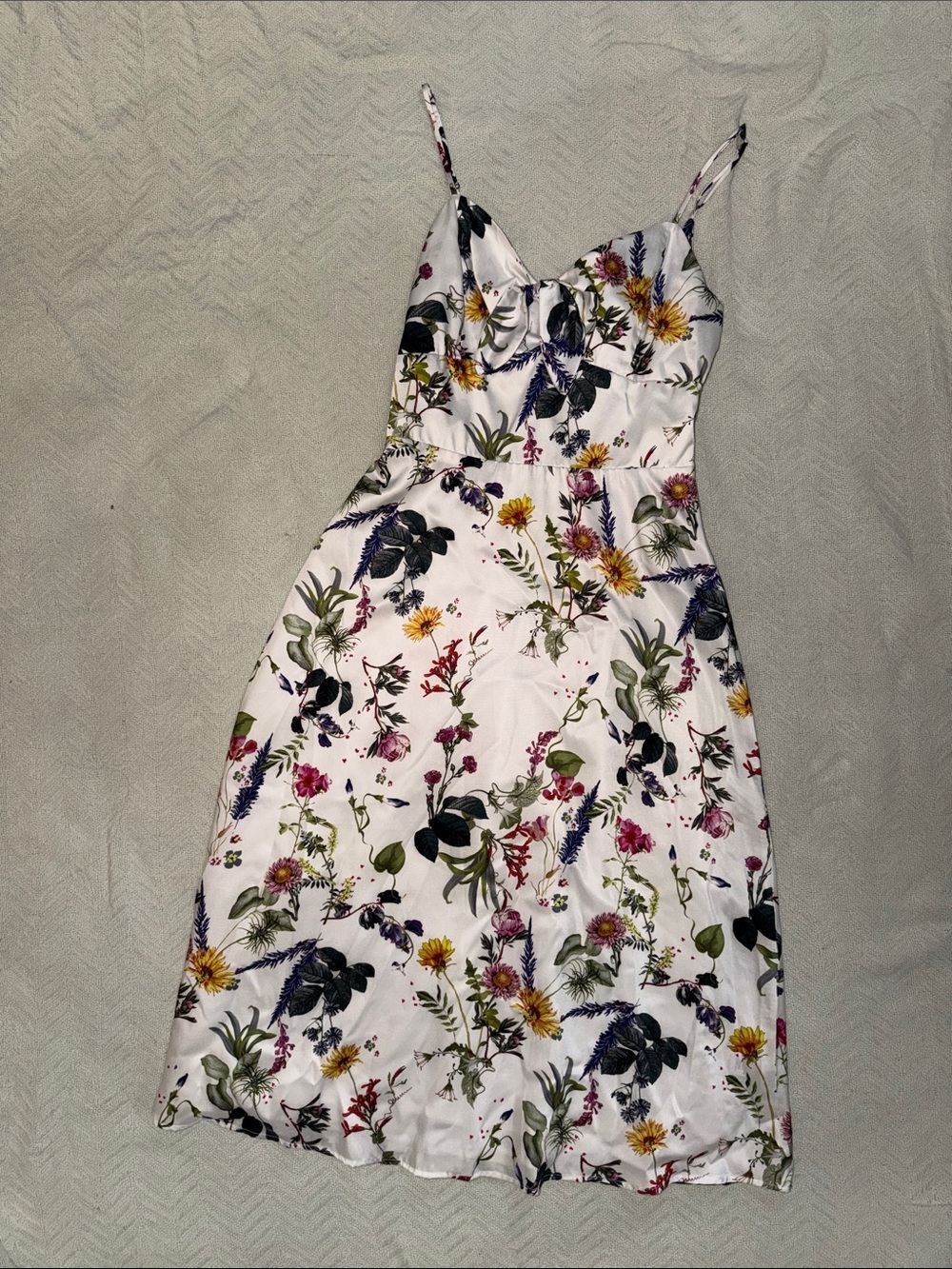 Bailey/44 Floral White Midi Dress with Spaghetti Straps